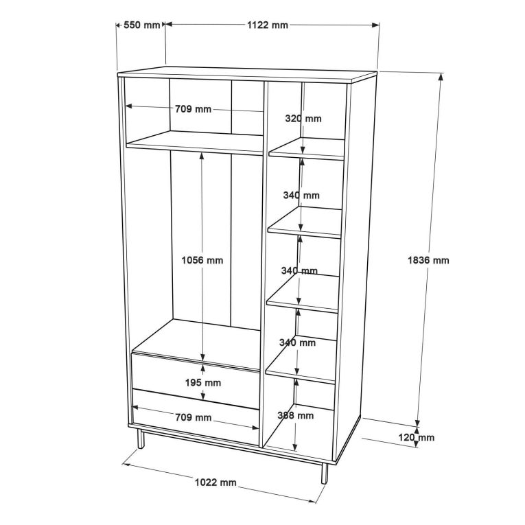 Cabina armadio con appendiabiti noce e quercia 112x196h cm - Nangka