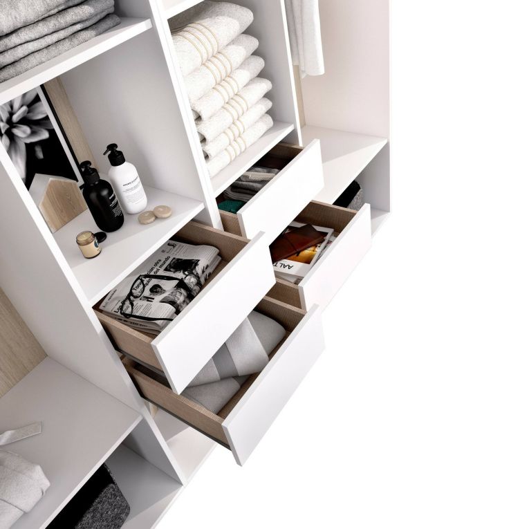 Cabina armadio con cassetti bianca e rovere 196x205h cm - Mala