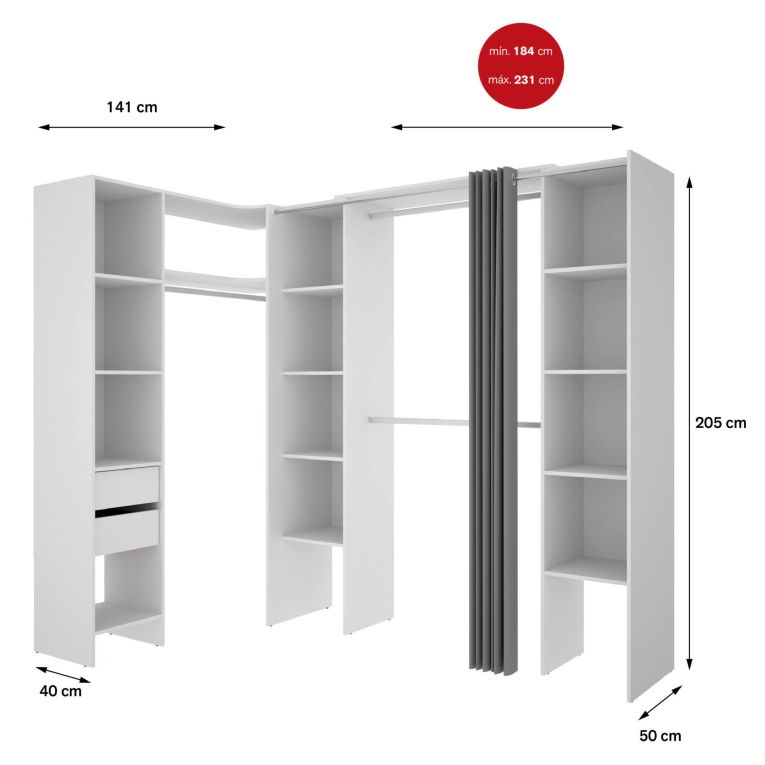 Cabina armadio con ripiani regolabili bianca 234x205h cm - Dindo