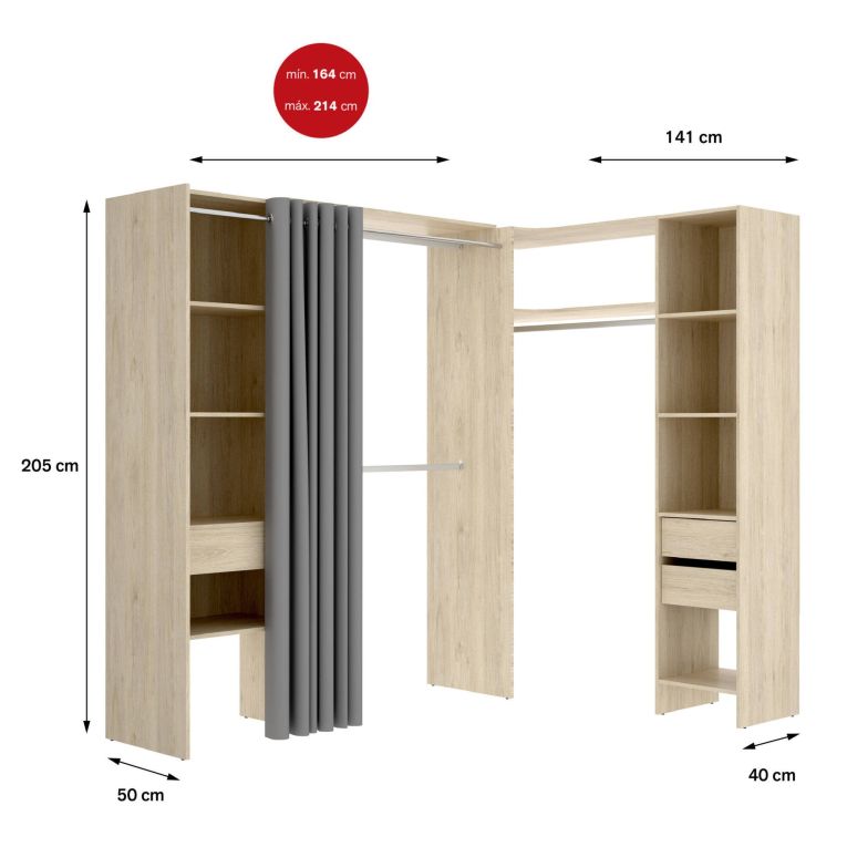 Cabina armadio con ripiani regolabili rovere 214x205h cm - Pali