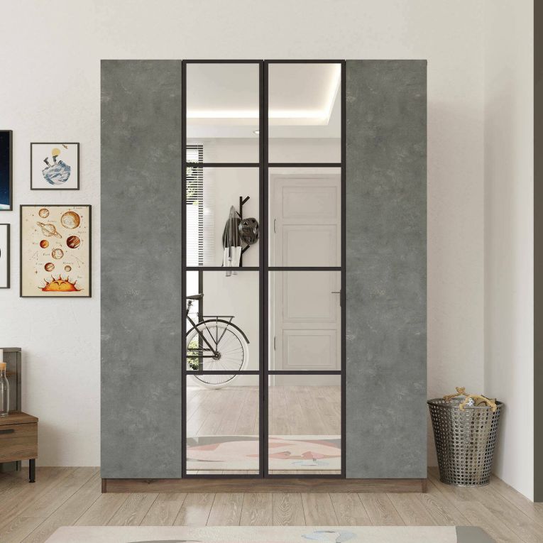 Cabina armadio con specchio marrone e grigia 138x183h cm - Phet