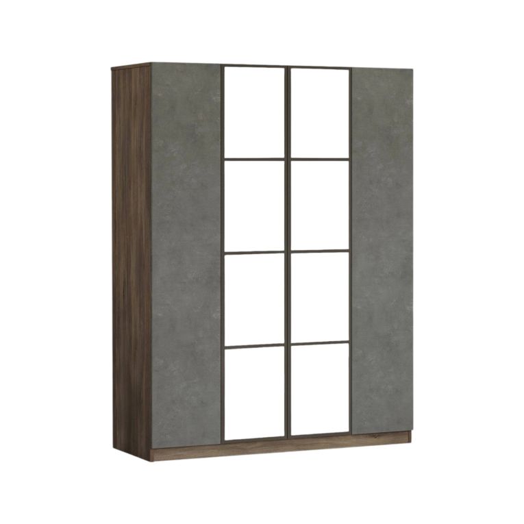 Cabina armadio con specchio marrone e grigia 138x183h cm - Phet