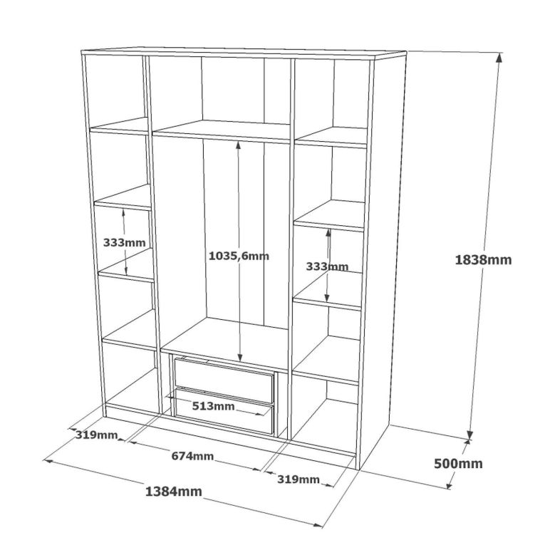 Cabina armadio con specchio marrone e grigia 138x183h cm - Phet