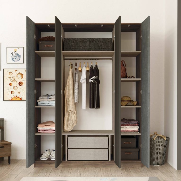 Cabina armadio con specchio marrone e grigia 138x183h cm - Phet
