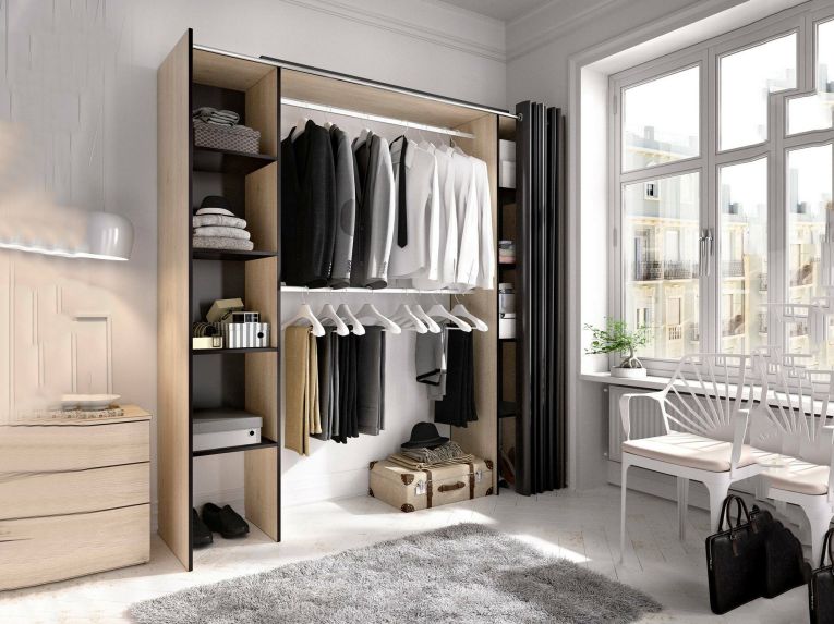Cabina armadio con tenda rovere e grigia 180x205h cm - Acron