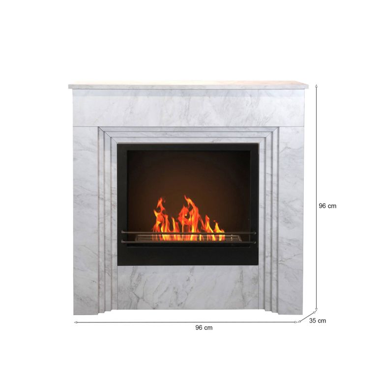 Camino a Bioetanolo Bianco Marmo Capacità 1.8 lt Superficie Riscaldabile 30 m2 96x35x96h cm, Potenza (kw) 3.4 Made in Italy - Kinsasa