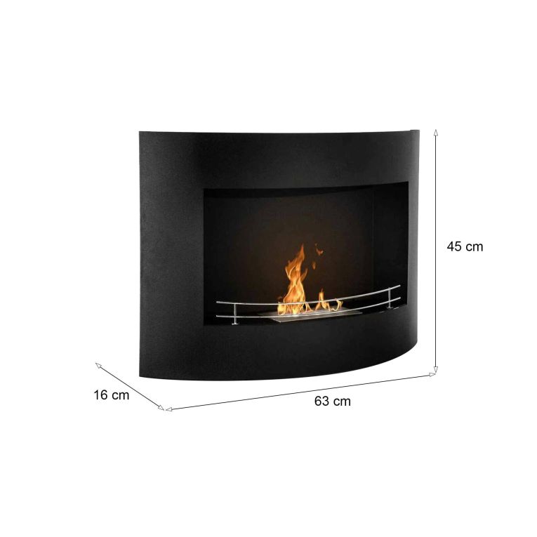 Camino a bioetanolo da parete 16x63x45h cm nero - Alpago