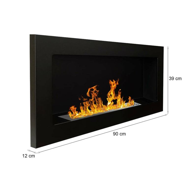 Camino a bioetanolo da parete o incasso 12x90x39h cm nero - Aisone