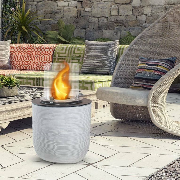 Camino a bioetanolo Dsgarboss, Caminetto ecologico, Focolare senza fumo, Riscaldatore ad etanolo, Made in Italy, 35x35 h55 cm, Bianco