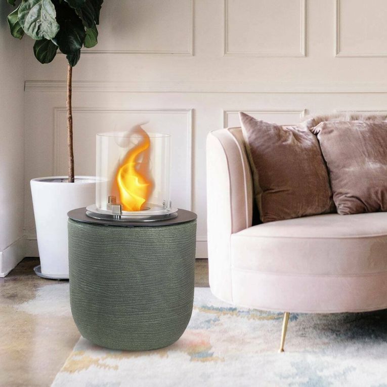 Camino a bioetanolo Dsgarboss, Caminetto ecologico, Focolare senza fumo, Riscaldatore ad etanolo, Made in Italy, 35x35 h55 cm, Verde