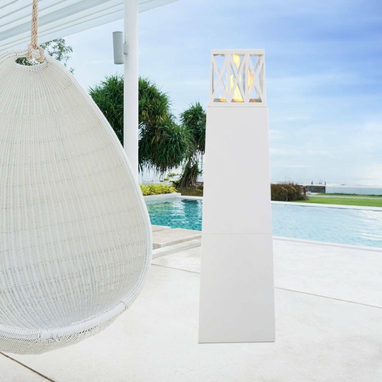 Camino a bioetanolo Dsignoril, Caminetto ecologico, Focolare senza fumo, Riscaldatore ad etanolo, Made in Italy, 40x40 h145 cm, Bianco