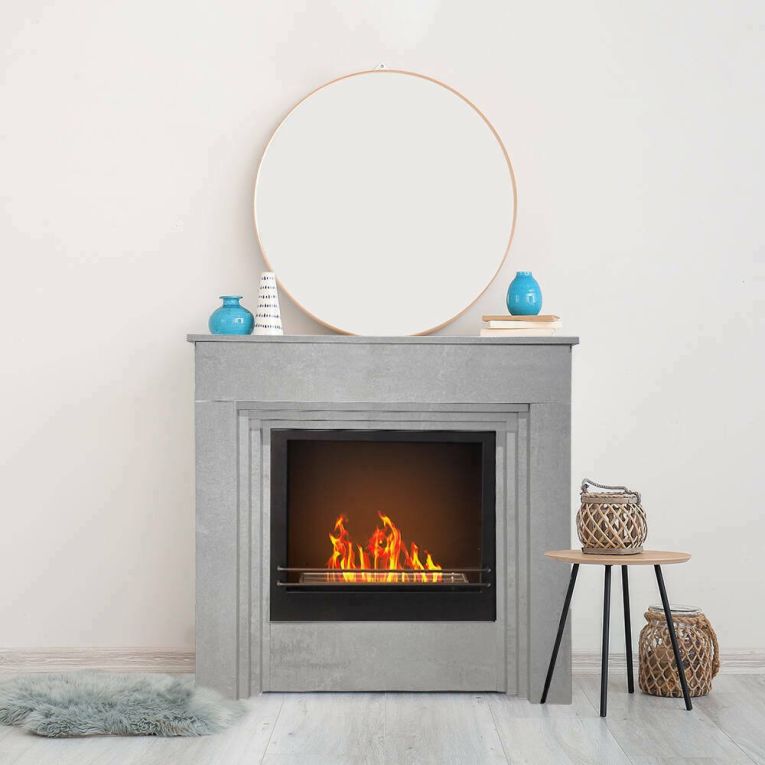 Camino a bioetanolo Dstephanesing, Caminetto ecologico, Focolare senza fumo, Riscaldatore ad etanolo, Made in Italy, 96x35 h96 cm, Grigio