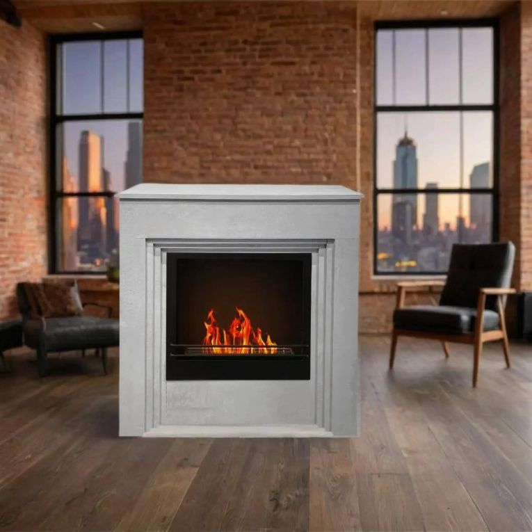 Camino a bioetanolo Dstephanesing, Caminetto ecologico, Focolare senza fumo, Riscaldatore ad etanolo, Made in Italy, 96x35 h96 cm, Grigio