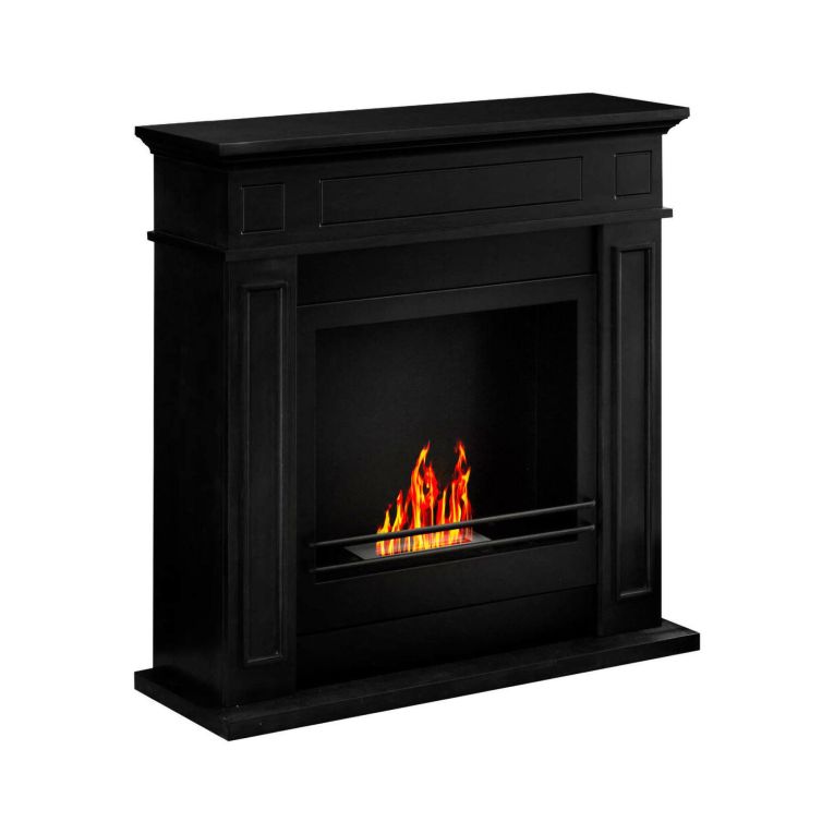 Camino a bioetanolo Dstijepovi, Caminetto ecologico, Focolare senza fumo, Riscaldatore ad etanolo, Made in Italy, 91x28 h90 cm, Nero