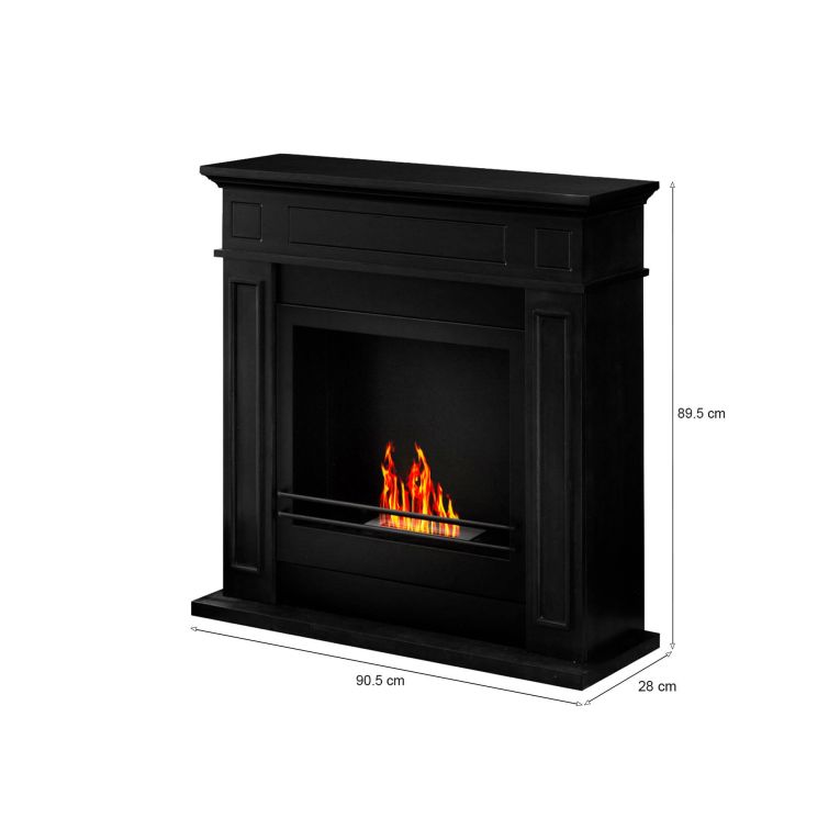 Camino a bioetanolo Dstijepovi, Caminetto ecologico, Focolare senza fumo, Riscaldatore ad etanolo, Made in Italy, 91x28 h90 cm, Nero