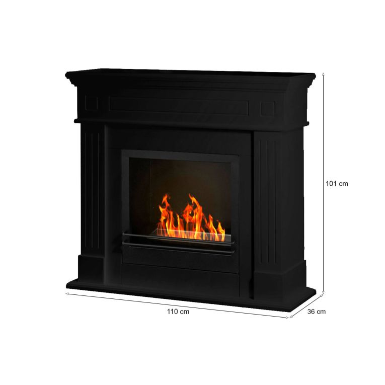 Camino a bioetanolo Dstivanell, Caminetto ecologico, Focolare senza fumo, Riscaldatore ad etanolo, Made in Italy, 110x36 h101 cm, Nero