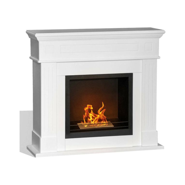 Camino a bioetanolo Dstivanell, Caminetto ecologico, Focolare senza fumo, Riscaldatore ad etanolo, Made in Italy, 110x37 h102 cm, Bianco