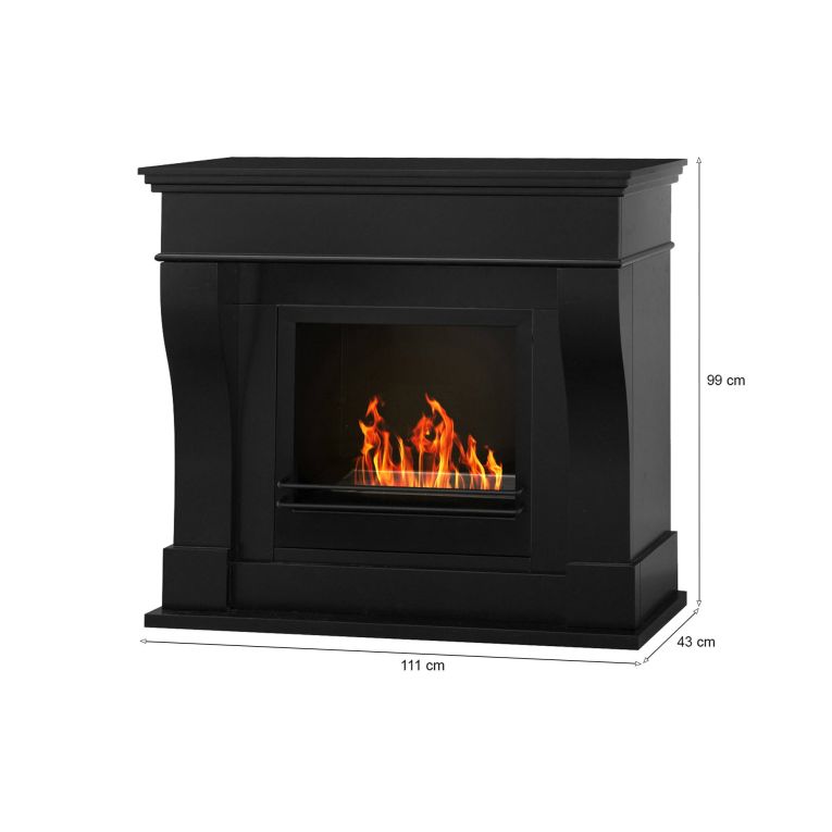 Camino a bioetanolo Dstramaccion, Caminetto ecologico, Focolare senza fumo, Riscaldatore ad etanolo, Made in Italy, 111x43 h99 cm, Nero