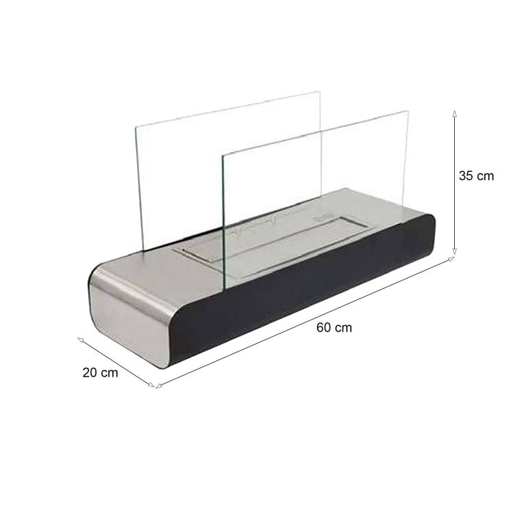 Camino a Bioetanolo Nero Argento Capacità 1.5 lt Potenza (kw) 3 20x60x35h cm, Superficie Riscaldabile 30 - Alpette