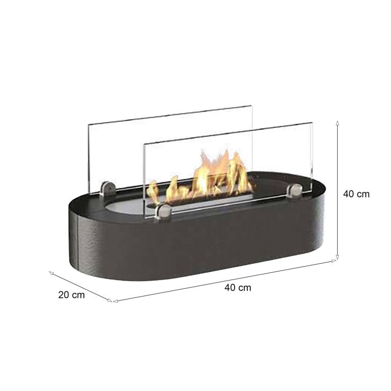 Camino a Bioetanolo Nero Argento Capacità 1 lt Superficie Riscaldabile 30 40x20x20h cm, Potenza (kw) 2.5 - Lahabana