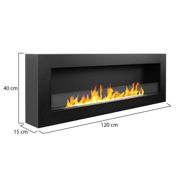 Camino a Bioetanolo Nero Capacità 1.25 lt Superficie Riscaldabile 30 120x15x40h cm, Potenza (kw) 3 - Praiano