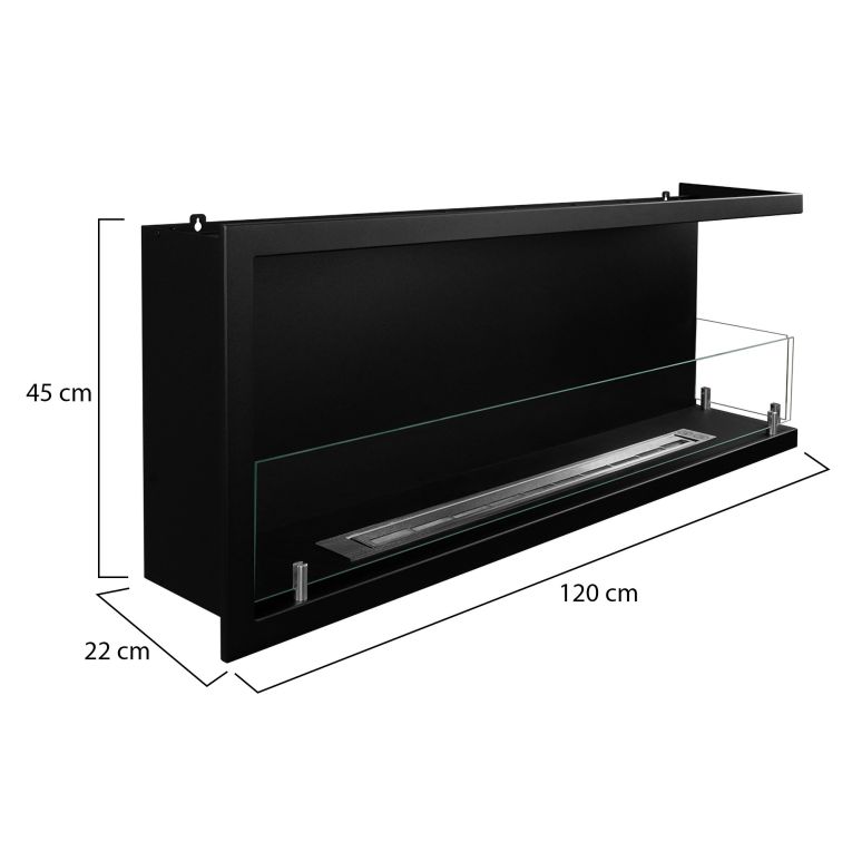 Camino a Bioetanolo Nero Capacità 1.25 lt Superficie Riscaldabile 30 120x22x45h cm, Potenza (kw) 3 - Chisone