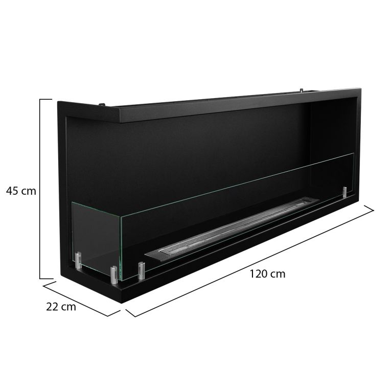 Camino a Bioetanolo Nero Capacità 1.25 lt Superficie Riscaldabile 30 120x22x45h cm, Potenza (kw) 3 - Lonigo