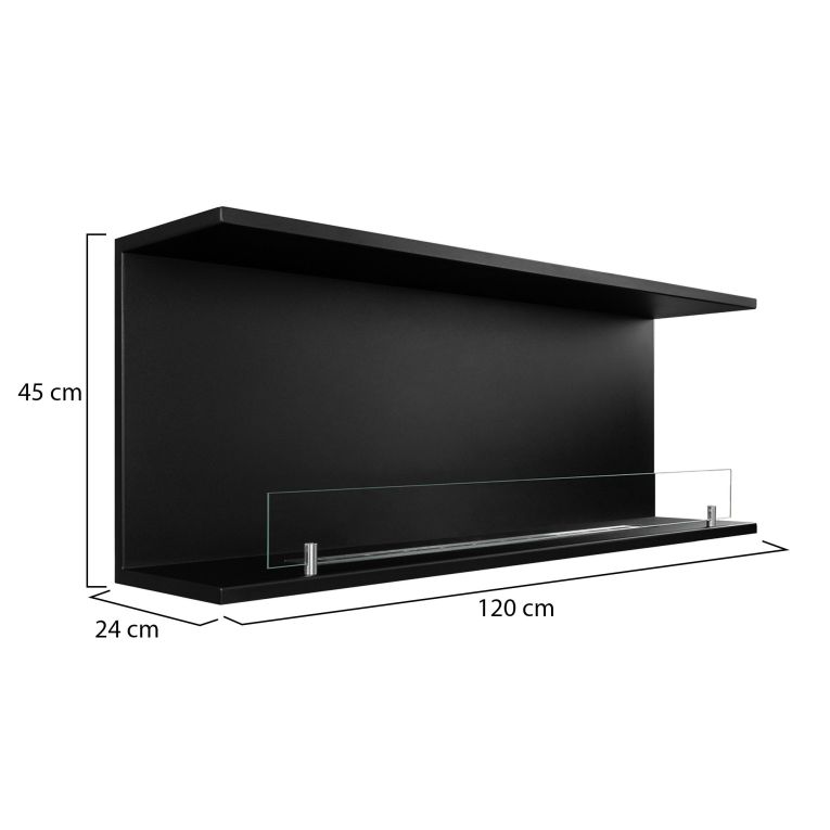 Camino a Bioetanolo Nero Capacità 1.25 lt Superficie Riscaldabile 30 m2 120x24x45h cm, Potenza (kw) 3 - Pertosa