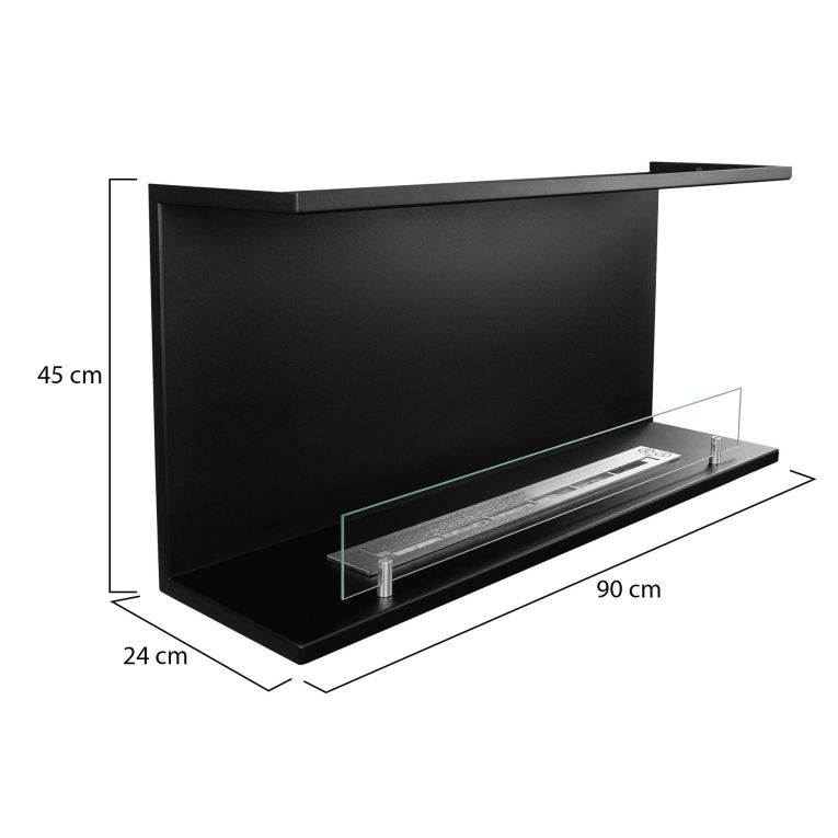 Camino a Bioetanolo Nero Capacità 1.5 lt Superficie Riscaldabile 30 90x24x45h cm, Potenza (kw) 3 - Novaledo