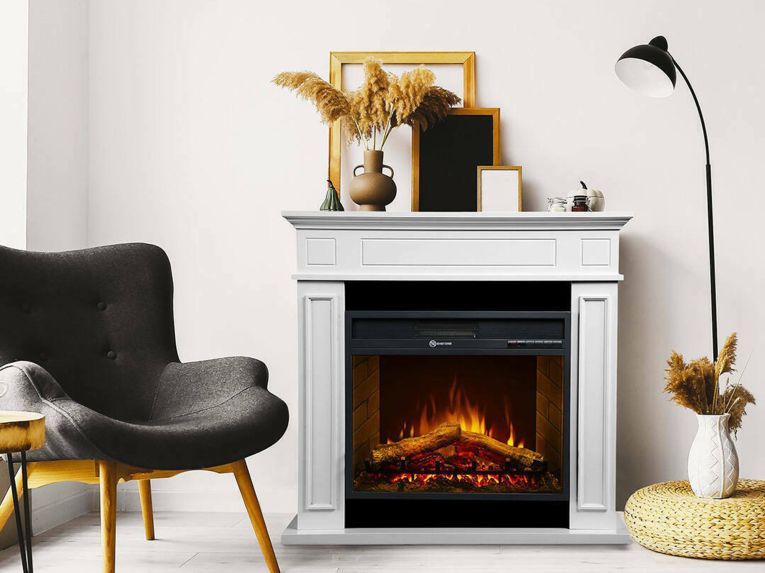 Camino elettrico Airola, 90x28 h91 cm, Bianco