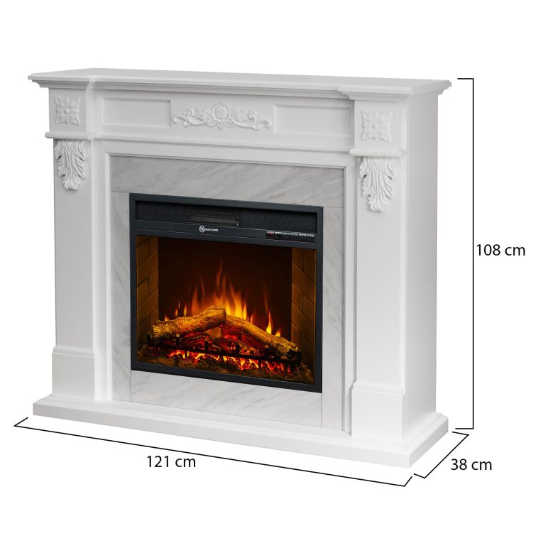 Camino Elettrico Bianco Superficie Riscaldabile 30 Potenza (kw) 0.9-1.8 121x38x108h cm, Indoor - Prasco
