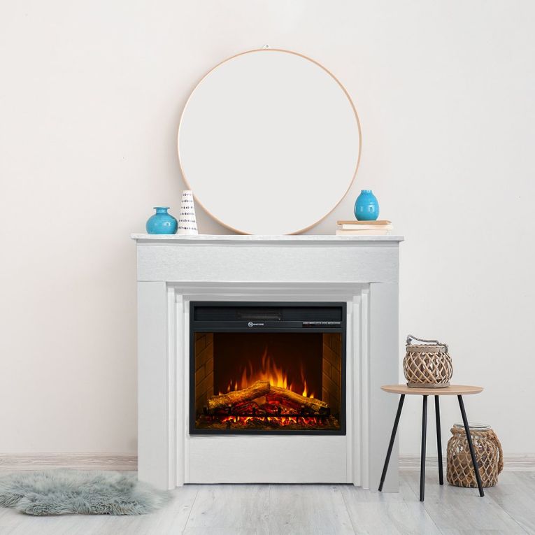 Camino Elettrico Bianco Superficie Riscaldabile 30 Potenza (kw) 0.9-1.8 96x35x96h cm, Indoor - Alfaedo