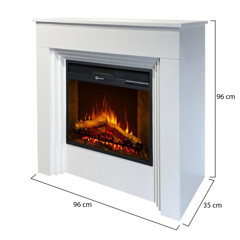Camino Elettrico Bianco Superficie Riscaldabile 30 Potenza (kw) 0.9-1.8 96x35x96h cm, Indoor - Alfaedo