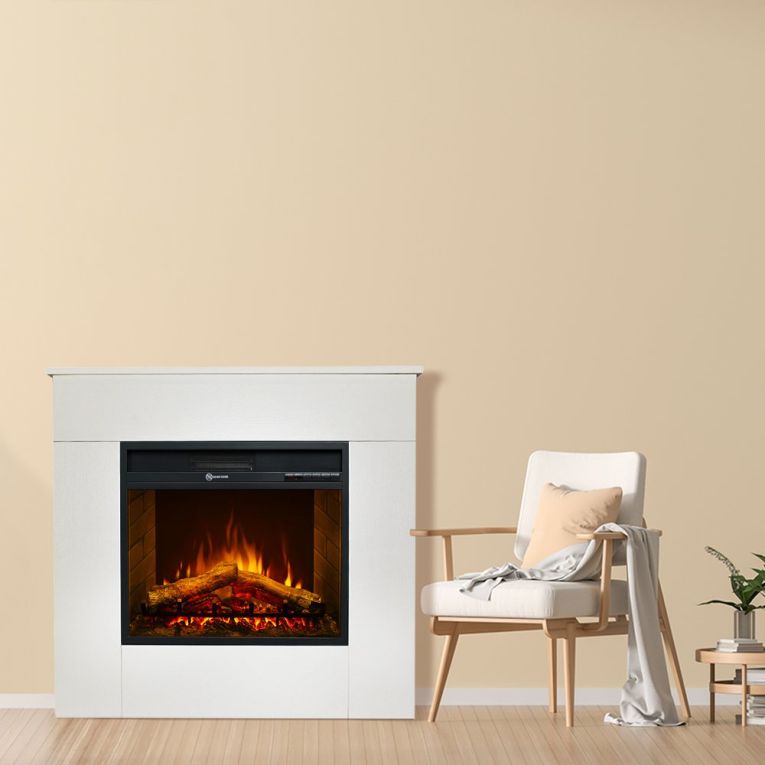 Camino Elettrico Bianco Superficie Riscaldabile 30 Potenza (kw) 0.9-1.8 96x36x90h cm, Indoor - Feletto