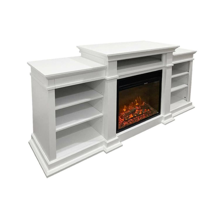 Camino elettrico Dtaglialatel, Stufa elettrica, Focolare elettrico a parete, Caminetto moderno, Made in Italy, 179x48 h81 cm, Bianco