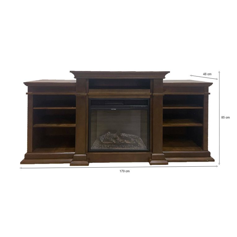 Camino elettrico Dtaglialatel, Stufa elettrica, Focolare elettrico a parete, Caminetto moderno, Made in Italy, 48x179 h85 cm, Marrone