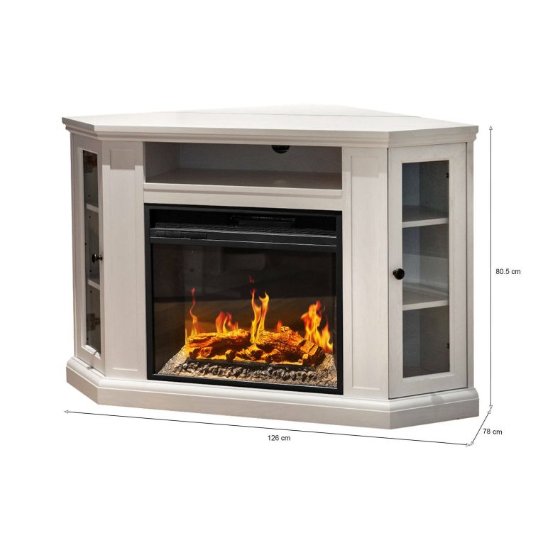 Camino elettrico Dtagliavin, Stufa elettrica, Focolare elettrico a parete, Caminetto moderno, Made in Italy, 126x78 h81 cm, Bianco