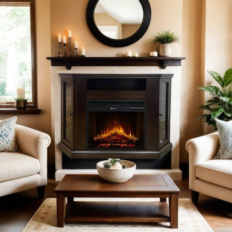 Camino elettrico Dtagliavin, Stufa elettrica, Focolare elettrico a parete, Caminetto moderno, Made in Italy, 126x78 h81 cm, Marrone