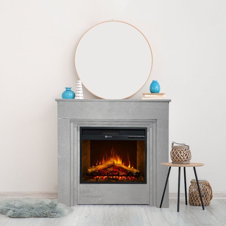 Camino Elettrico Grigio Cemento Superficie Riscaldabile 30 Potenza (kw) 0.9-1.8 96x35x96h cm, Indoor - Sturno
