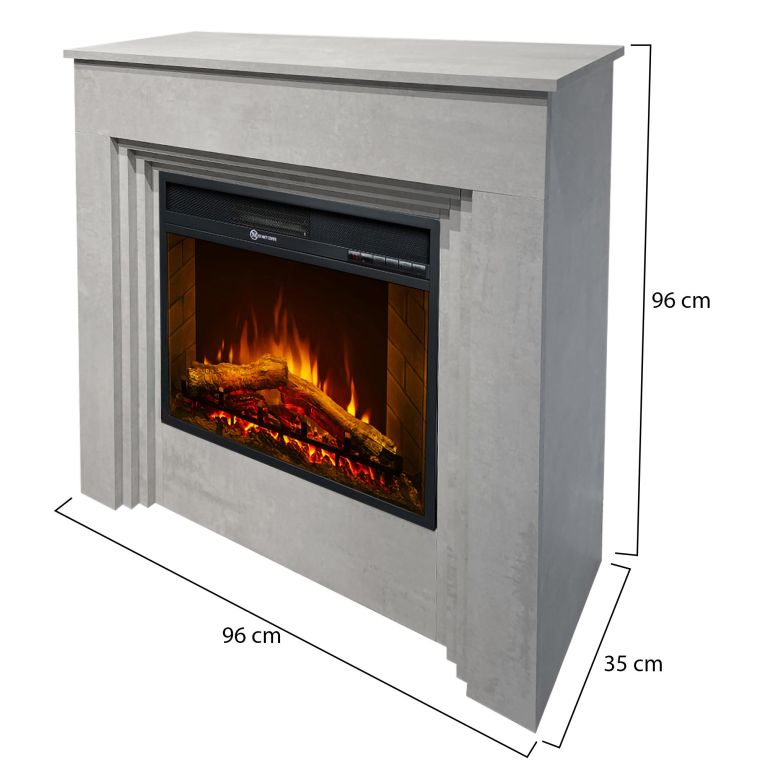 Camino Elettrico Grigio Cemento Superficie Riscaldabile 30 Potenza (kw) 0.9-1.8 96x35x96h cm, Indoor - Sturno