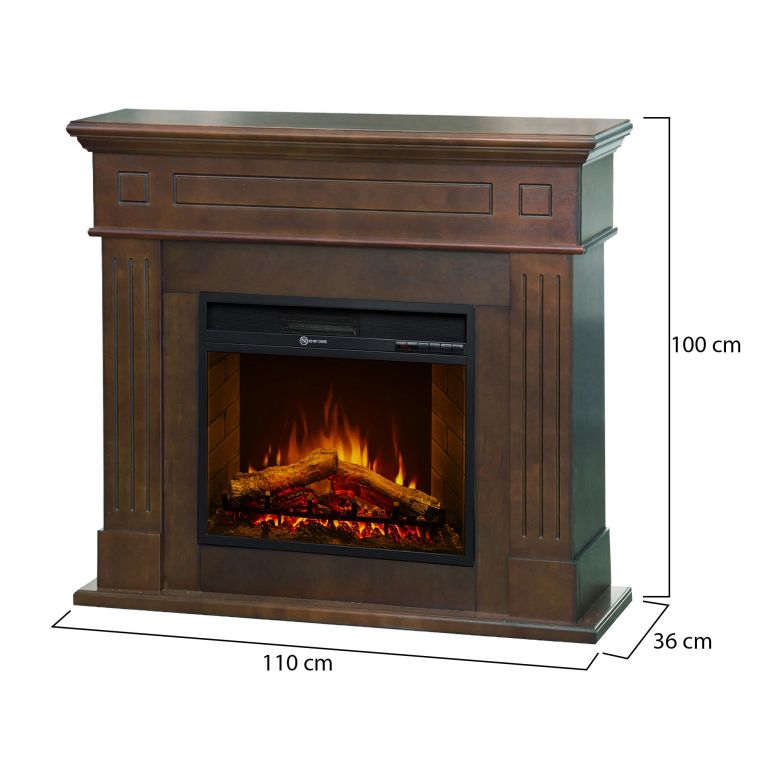 Camino Elettrico Marrone Noce Superficie Riscaldabile 30 Potenza (kw) 0.9-1.8 110x36x100h cm, Indoor - Lentella