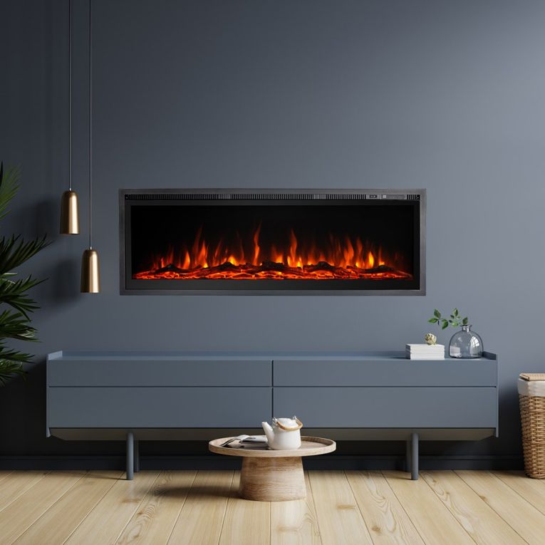 Camino Elettrico Nero Superficie Riscaldabile 30 Potenza (kw) 0.75-1.5 127x14x45h cm, Indoor - Casanova