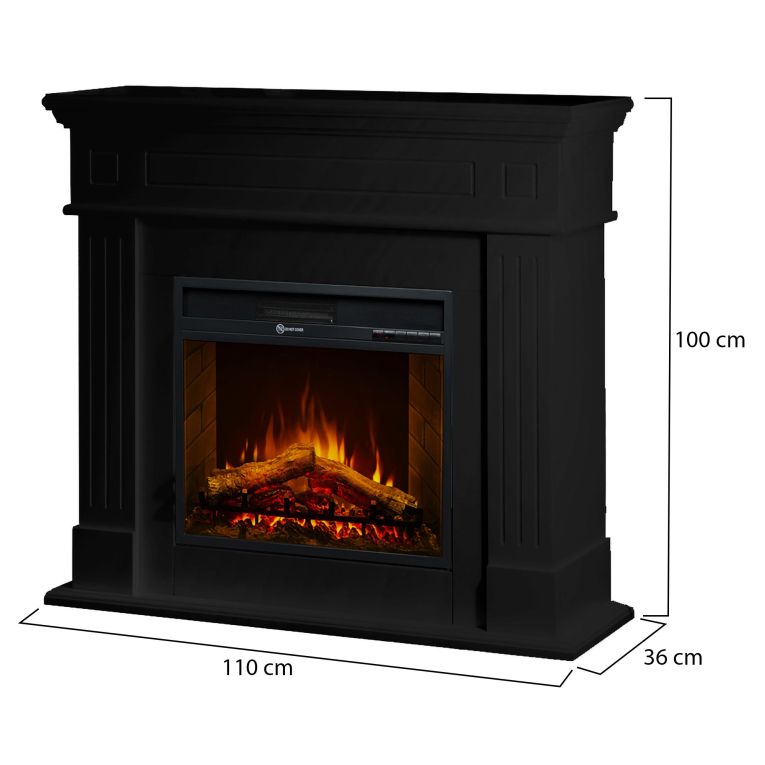 Camino Elettrico Nero Superficie Riscaldabile 30 Potenza (kw) 0.9-1.8 110x36x100h cm, Indoor - Cogliate