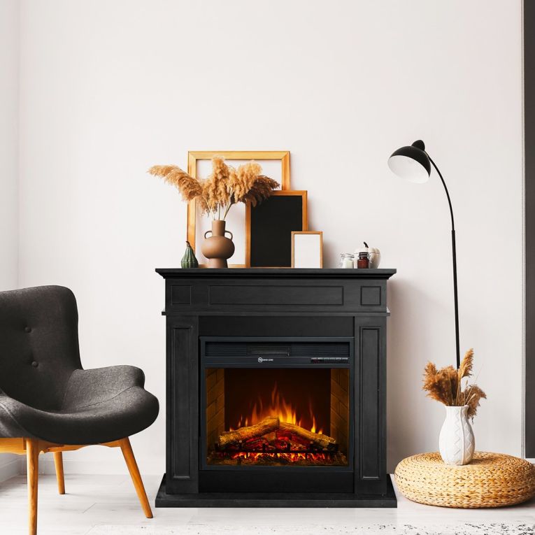 Camino Elettrico Nero Superficie Riscaldabile 30 Potenza (kw) 0.9-1.8 89x28x90h cm, Indoor - Prevalle