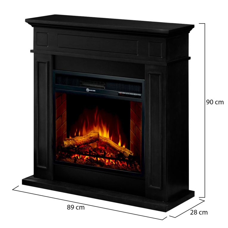 Camino Elettrico Nero Superficie Riscaldabile 30 Potenza (kw) 0.9-1.8 89x28x90h cm, Indoor - Prevalle