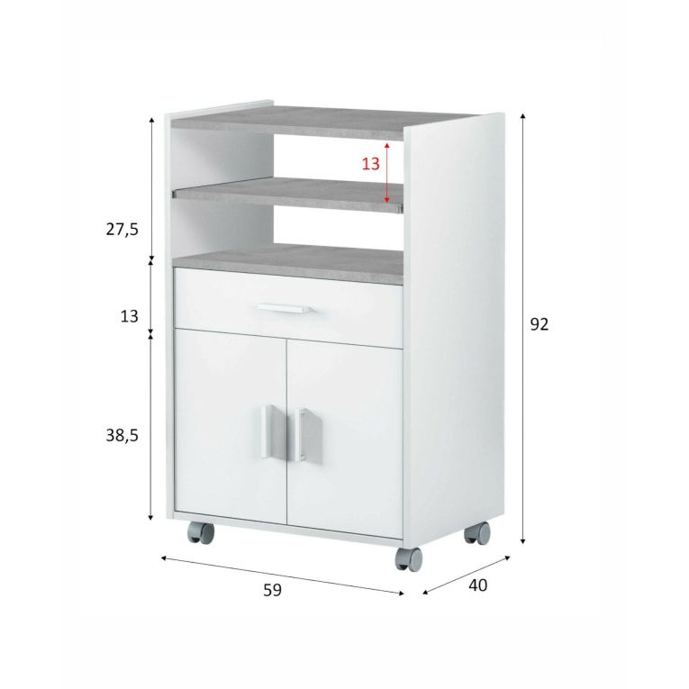 Carrello Akea, 59x40h92 cm, Bianco