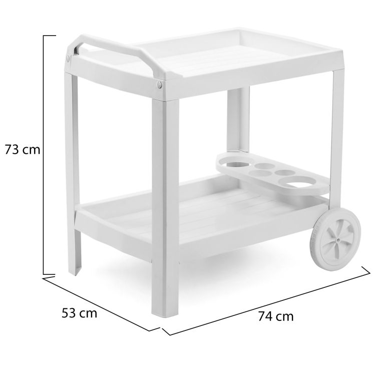 Carrello Bianco 2 Ripiani Ruote 53x74x73h cm, con Portabicchieri Made in Italy - Chidester