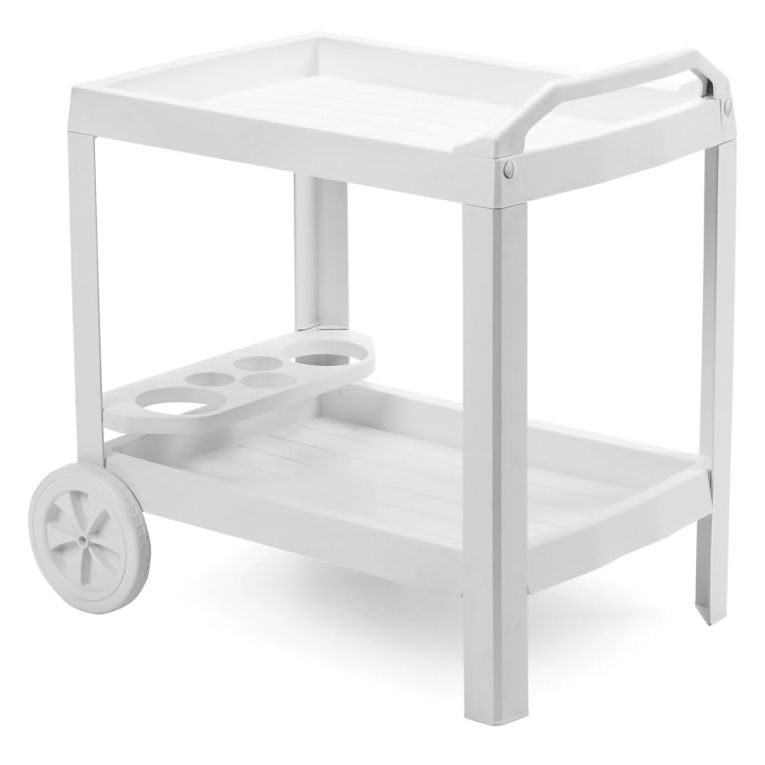 Carrello Bianco 2 Ripiani Ruote 53x74x73h cm, con Portabicchieri Made in Italy - Chidester