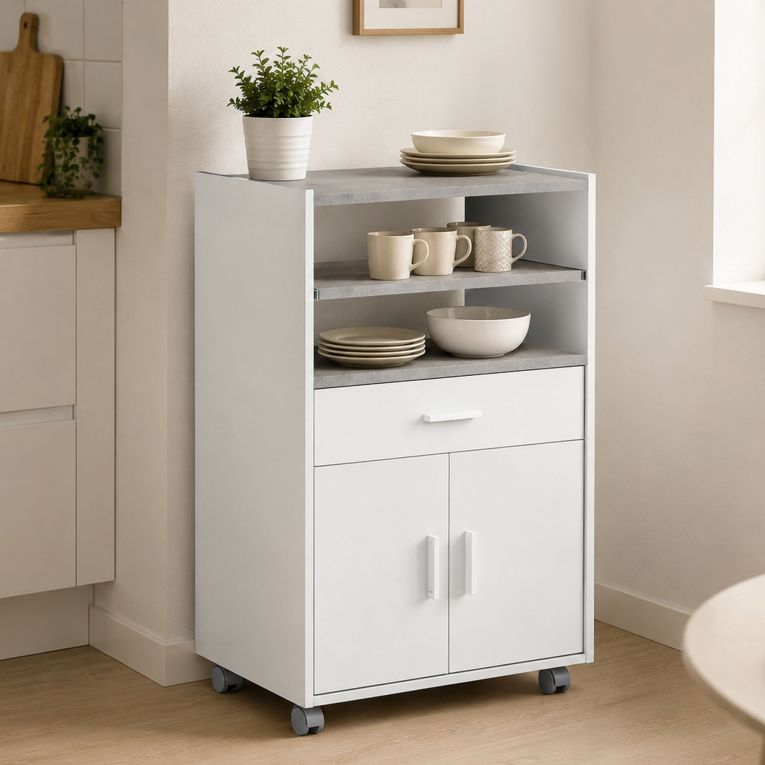 Carrello Bianco Ruote un Ripiano 59x40x92h cm, Colore Ripiano Bianco - Akea