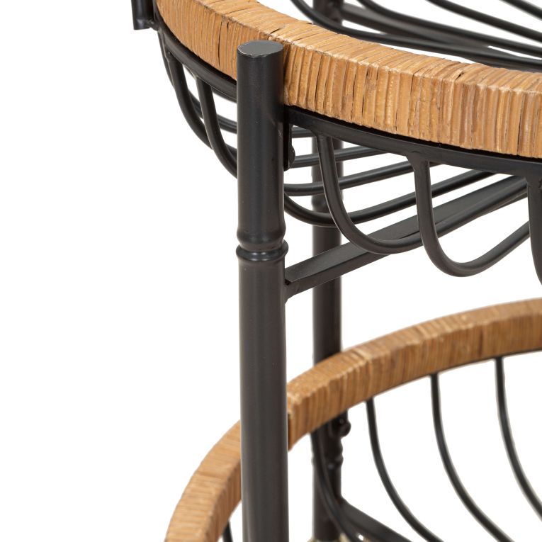 Carrello Marrone Nero 2 Ripiani Ruote 57x56x63h cm, con 2 Cestini in Rattan - Zakopa